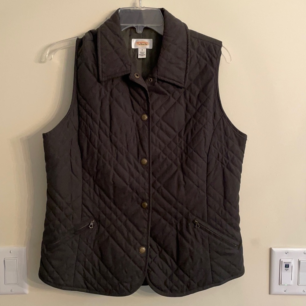 Talbots Quilted Vest, Size S, dark green, EUC